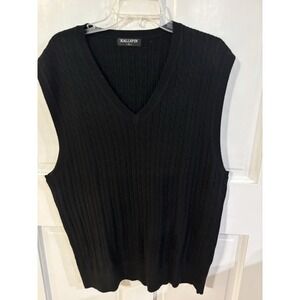 Kallspin Mens XL Black Cashmere Wool Blend Sweater Vest Button Up Preppy